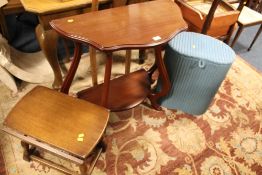 A MODERN CONSOLE TABLE WITH A LLOYD LOOM LAUNDRY BIN AND A SMALL DROPLEAF TABLE (3)