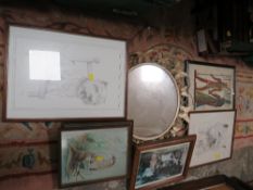 A SMALL SELECTION OF PICTURES, PRINTS AND A MIRROR