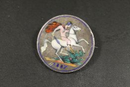 A VICTORIAN 1887 ENAMELLED SILVER CROWN BROOCH