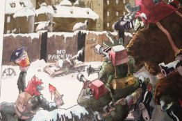 A MIXED MEDIA ON BOARD WAR SCENE COMIC STRIP