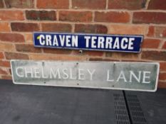 A VINTAGE BLUE ENAMEL STREET SIGN FOR CRAVEN TERRACE TOGETHER WITH AN ALUMINIUM STREET SIGN FOR