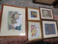 A SELECTION OF FIVE FRAMED AND GLAZED PICTURES AND PRINTS TO INCLUDE TWO IMPRESSIONIST