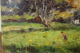 A SMALL UNFRAMED IMPRESSIONIST OIL ON BOARD ENTITLED VERSO 'PRESTATYN' SIGNED LOWER LEFT K W