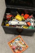 A METAL STORAGE BOX CONTAINING DINKY TOYS ETC