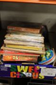 A TRAY OF VINTAGE JIGSAWS ETC - UNCHECKED
