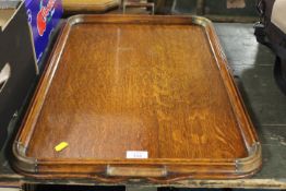 A BRASS MOUNTED TWIN HANDLES SERVING TRAY