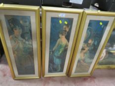 THREE FRAMED AND GLAZED TALL RECTANGULAR EDWARDIAN STYLE PRINTS