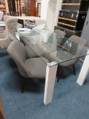 A MODERN RECTANGULAR DINING TABLE 90 X 150 CM AND FOUR CHAIRS