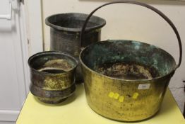 A LARGE BRASS PAN ETC