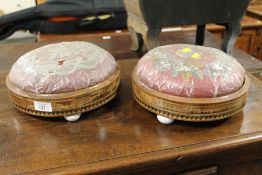 TWO ANTIQUE INLAID CIRCULAR STOOLS