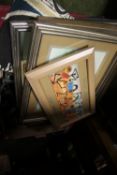 FIVE PICTURES INCLUDING SIGNED CRICKET SCENE , GOLF SCENE ETC A/F
