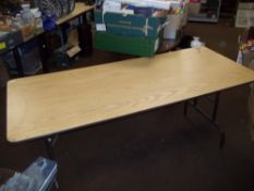 SEVEN LARGE STEEL LEFFED FOLDING TABLES