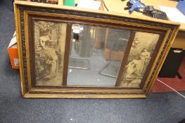 A VINTAGE THREE PANEL MIRROR IN WOODEN FRAME