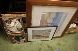 15 PICTURES TOGETHER WITH BOX OF PICTURES TO INCLUDE TILED EXAMPLES