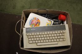 A BOX OF VINTAGE ELECTRICALS TO INCLUDE AN ACORN ELECTRON, A RADIO TELESPORT AND LEADS A/F