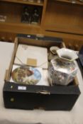 A TRAY OF ODDS , TO INCLUDE A LARGE CHINA, A COLLECTION OF ROYAL DOULTON PLATES, COLLECTION OF