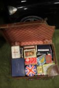 A LEATHER CASE CONTAINING PACKS OF PLAYING CARDS, GLAMOUR CARDS INCLUDED
