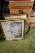 7 PICTURE TOGETHER WITH A GILT FRAMED OVEL MIRROR A/F