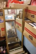 BOXED CONTAINING PICTURE, A LARGE OBLONG GILT FRAMED MIRROR AND A BOX OF EPHEMERA