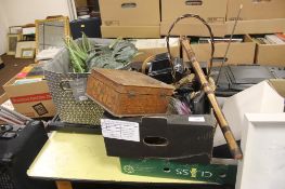 THREE TRAYS TO INCLUDE CHILDS DOLLS, SAT NAV, CAMERA, BOHEMIAN CRYSTAL, ARTIFICIAL PLANTS,