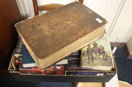 A TRAY OF HARDBACK BOOKS TO INCLUDE LARGE FAMILY BIBLE