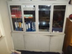 A GREY PAINTED WALL DISPLAY CABINET (IN FOYER)