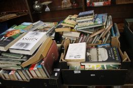 FOUR BOXES OF HARDBACK AND SOFTBACK CRICKET BOOKS