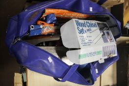 A BAG OF TOOLS TO INCLUDE A BOXED SET OF CHISELS, TENON SAW , A PLANE, A RASP FILES ETC