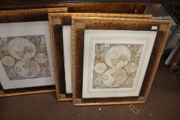 THREE FRAMED MAPS OF WORLD UNDER GLASS