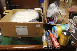 A BOX OF FLORIST RIBBON TOGETHER WITH 6 LADIES HATS