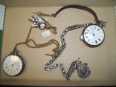 A PAIR OF HALLMARKED SILVER POCKET WATCHES WITH CHAINS