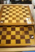 PAIR OF WOODEN CHESS BOARDS