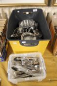COLLECTION OF PLATED WARE MAINLY OLD HALL TOGETHER WITH A BOX OF CUTLERY