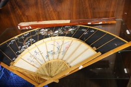 FOUR ORIENTAL FANS LARGEST 41CMS WIDE 90CM DEEP