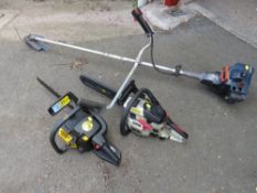A HUSQVARNA PETROL STRIMMER WITH MAC CAT 839 CHAINSAW AND SPEAR & JACKSON CHAINSAW