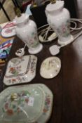TWO AYNSLEY WILD TUDOR LAMP BASES CERAMIC LID ETC