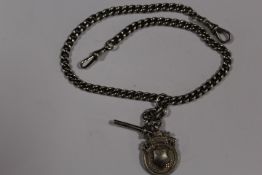 AN ANTIQUE HALLMARKED SILVER GENTS DOUBLE ALBERT POCKET WATCH CHAIN