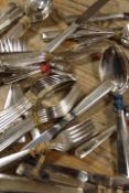 A BAG OF ASSORTED SILVER PLATED FLATWARE