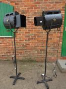 A PAIR OF VINTAGE FLOOR STANDING STAGE LIGHTS