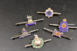 SIX MILITARY SILVER AND ENAMEL BAR BROOCHES