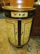 A REPRODUCTION PAINTED DEMI-LUNE HALL CABINET W-55 CM