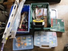 TWO TRAYS OF VARIOUS TOOLS, HARDWARE AND HOUSEHOLD BULBS