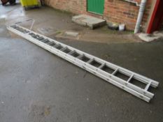 A LARGE DOUBLE EXTENSION LADDER WITH REMOVABLE STAND OFF