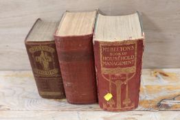 THREE VINTAGE EDITIONS OF MRS BEETONS TO INCLUDE HOUSEHOLD MANAGEMENT