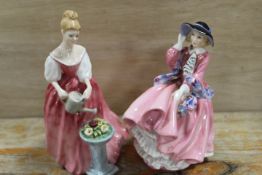 A ROYAL DOULTON FIGURINE 'TOP O' THE HILL' IN PINK COLOURWAY TOGETHER WITH ALEXANDRA ()
