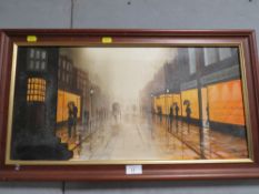 MODERN OIL ON CANVAS OF A RAINY STREET SCENE