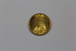 A VICTORIAN SHIELD BACK HALF SOVEREIGN DATED 1887