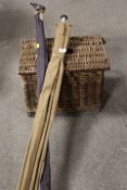 TWO VINTAGE FLY FISHING RODS AND A BASKET