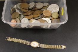 A SMALL QUANTITY OF COINAGE TOGETHER WITH A WRISTWATCH
