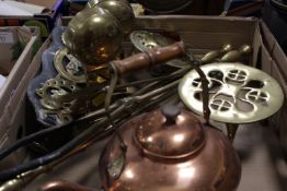 THREE TRAYS OF METALWARE TO INCLUDE COPPER BRASS AND SILVER PLATED WARE